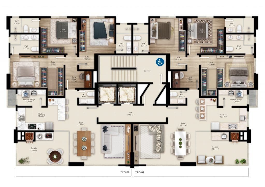 Apartamento · 132,91 m² · 3 dorms