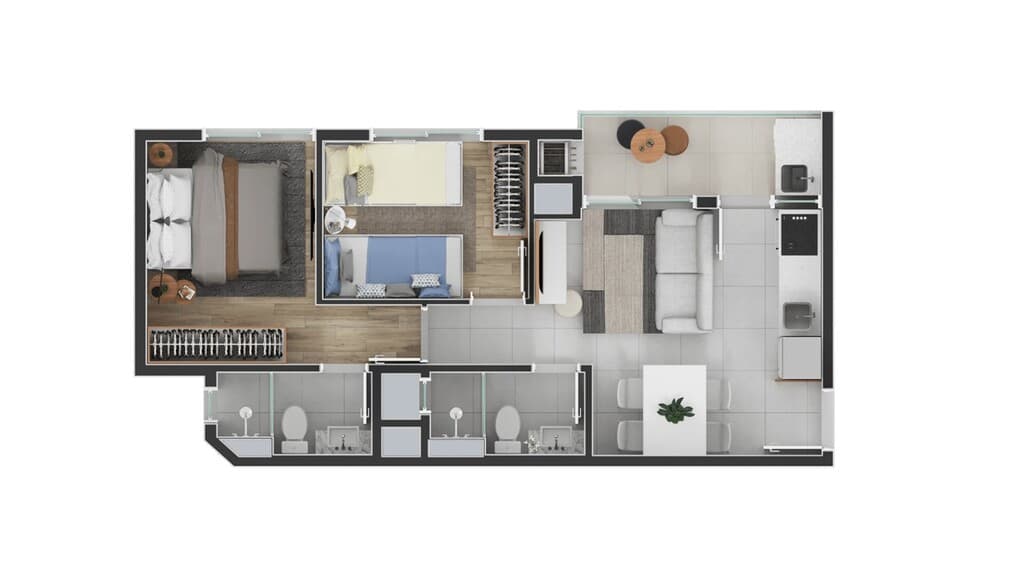Apartamento · 46,86 m² · 2 dorms