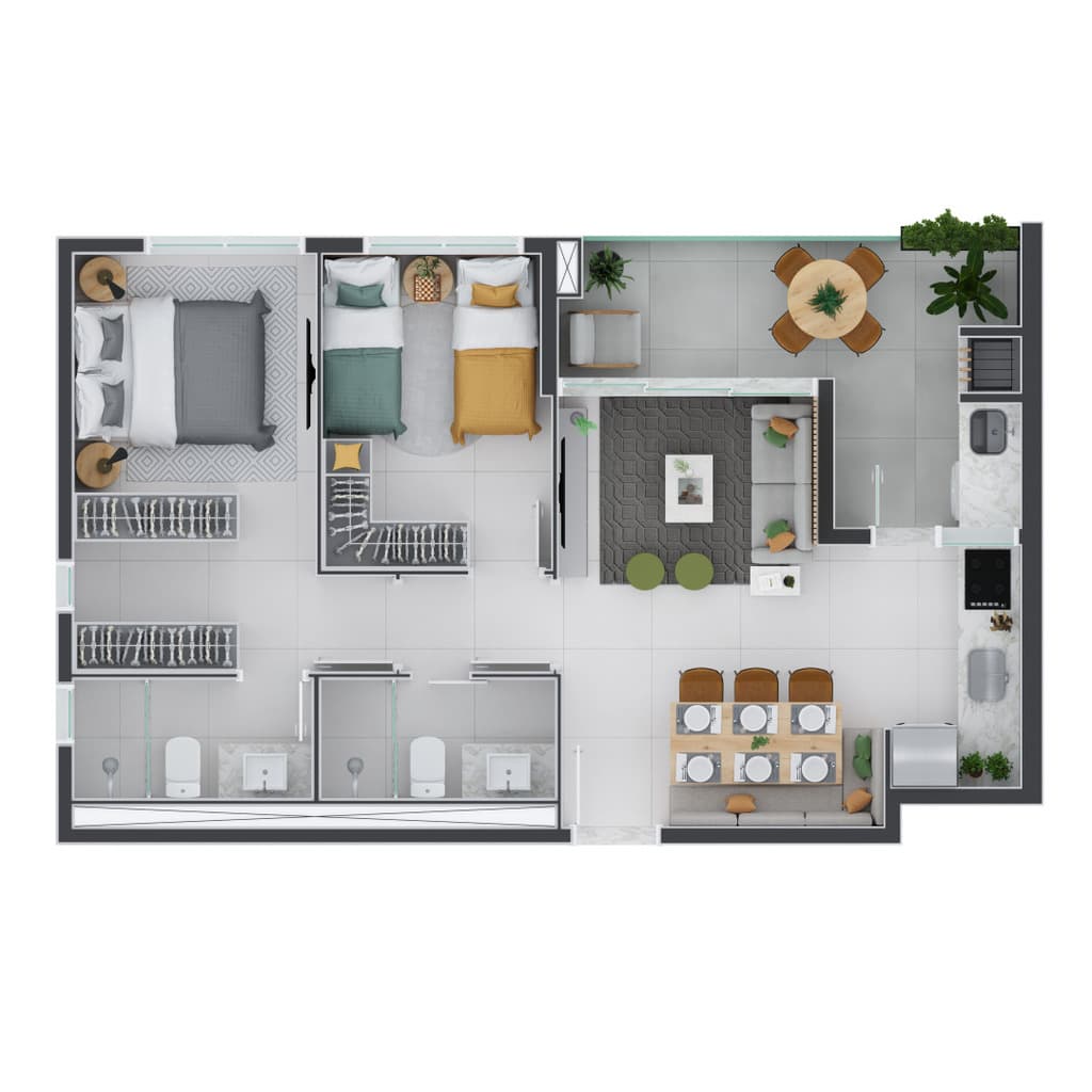Apartamento · 60,51 m² · 2 dorms