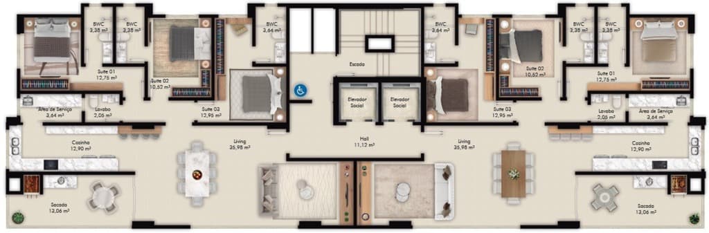 Apartamento · 135 m² · 3 dorms