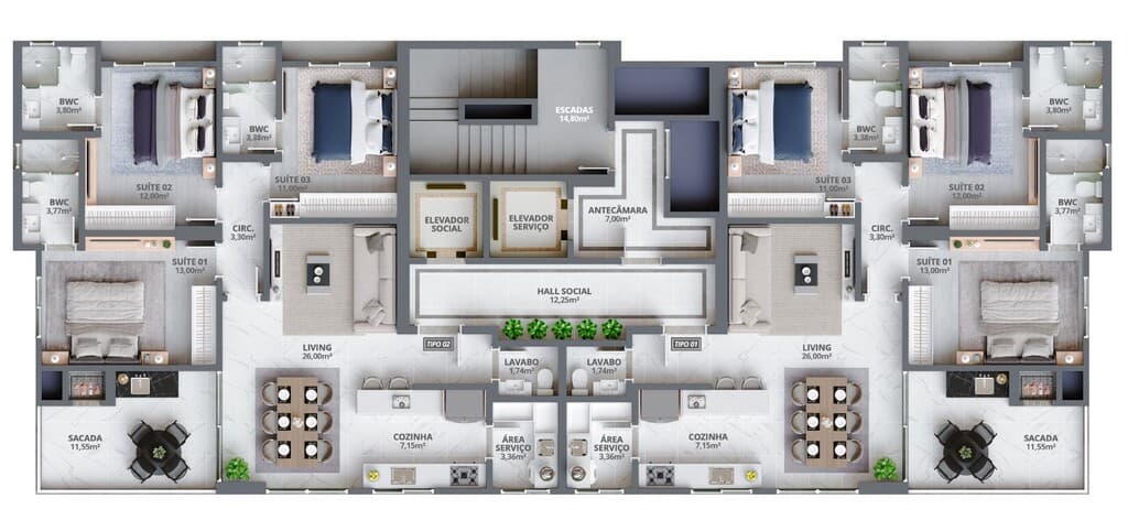 Apartamento · 114 m² · 3 dorms