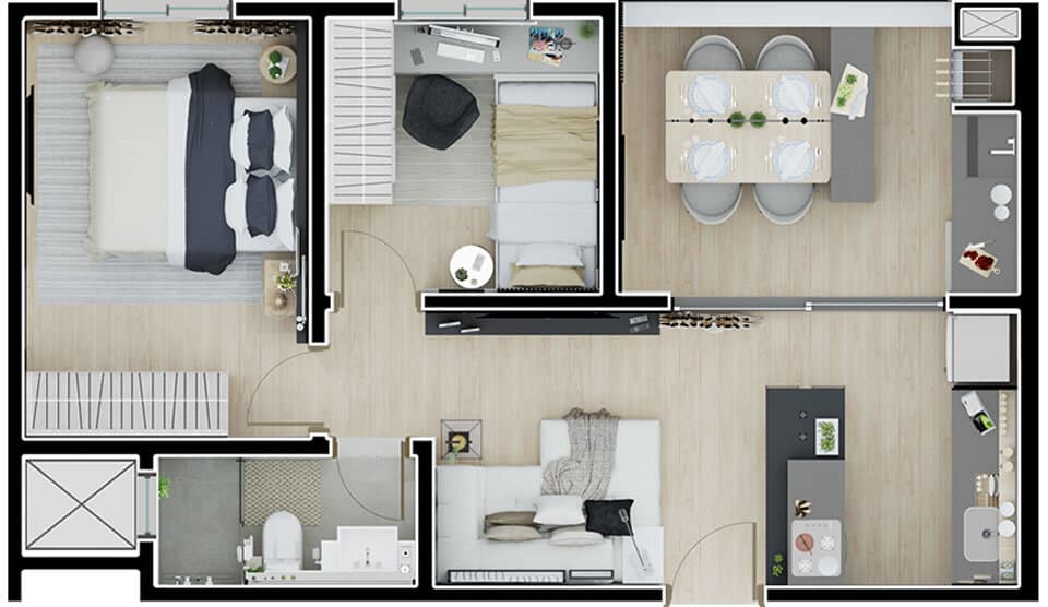 Apartamento · 51,12 m² · 2 dorms