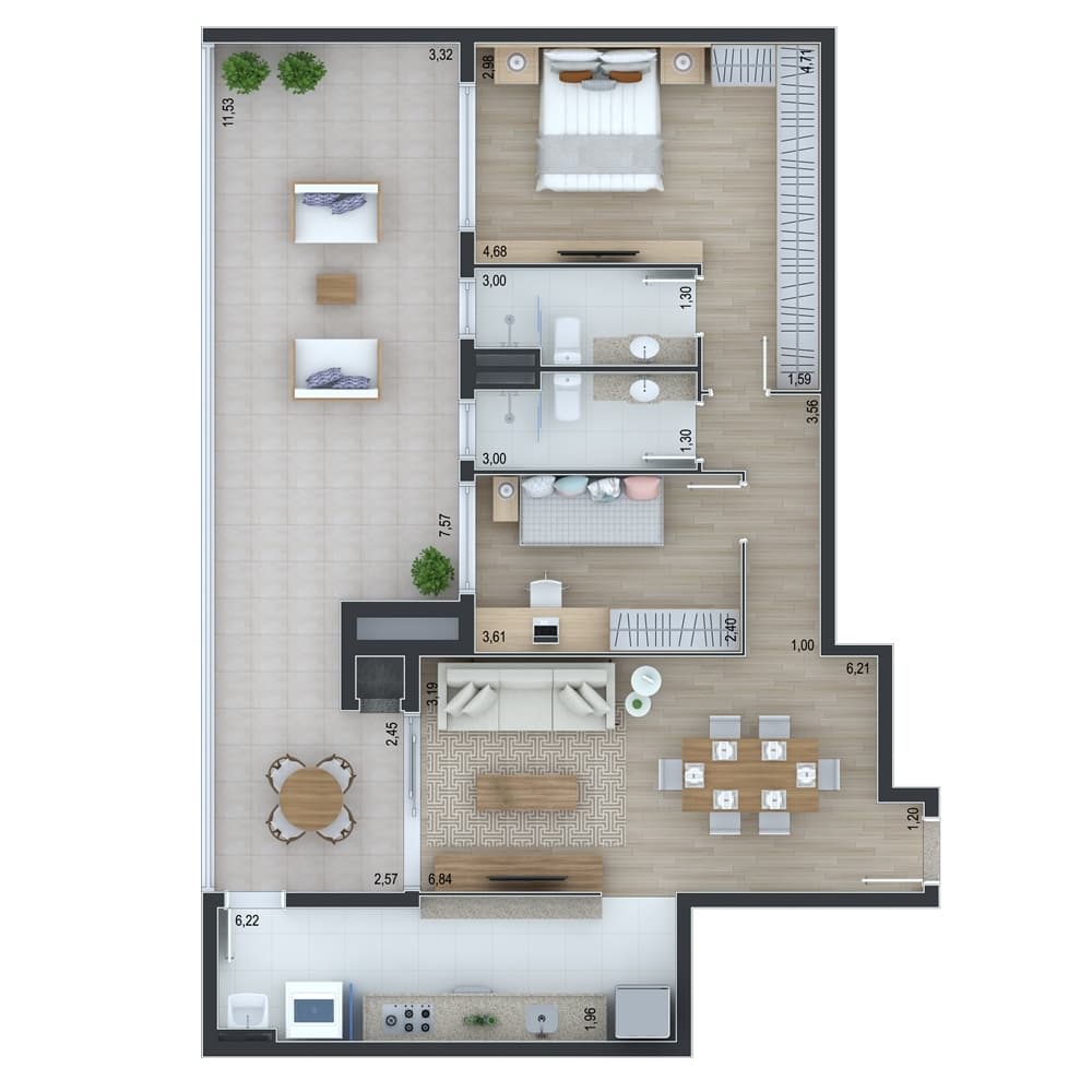 Apartamento · 90,76 m² · 2 dorms