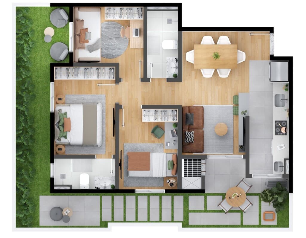 Garden · 66,8 m² · 2 dorms