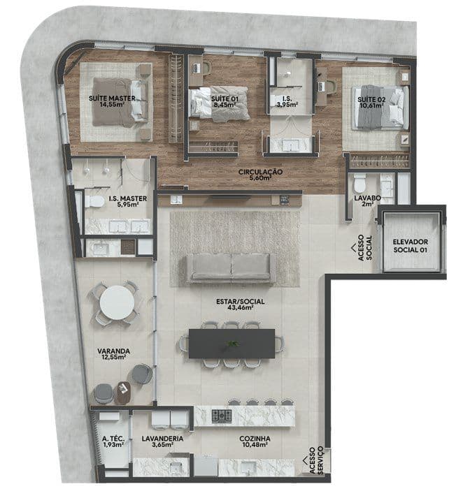 Apartamento · 140,97 m² · 3 dorms