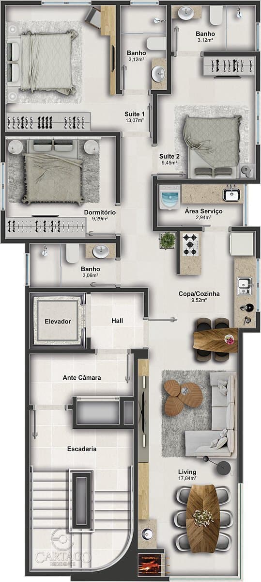 Apartamento · 87 m² · 3 dorms
