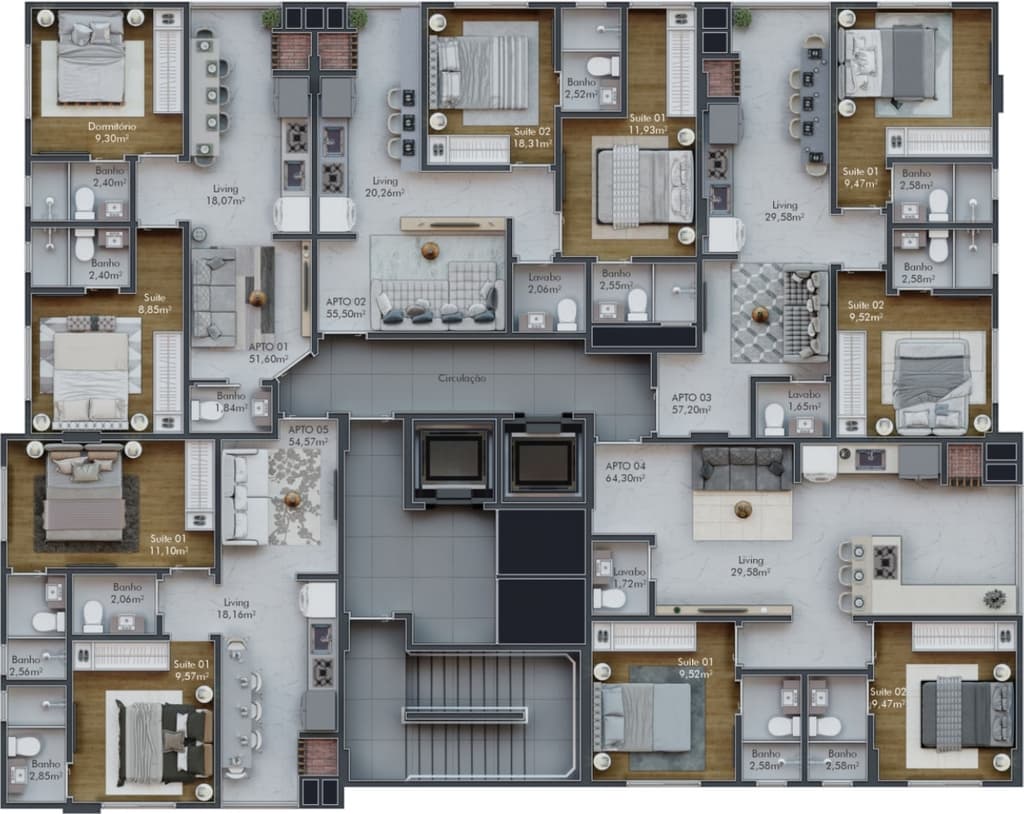 Apartamento · 54,54 m² · 2 dorms