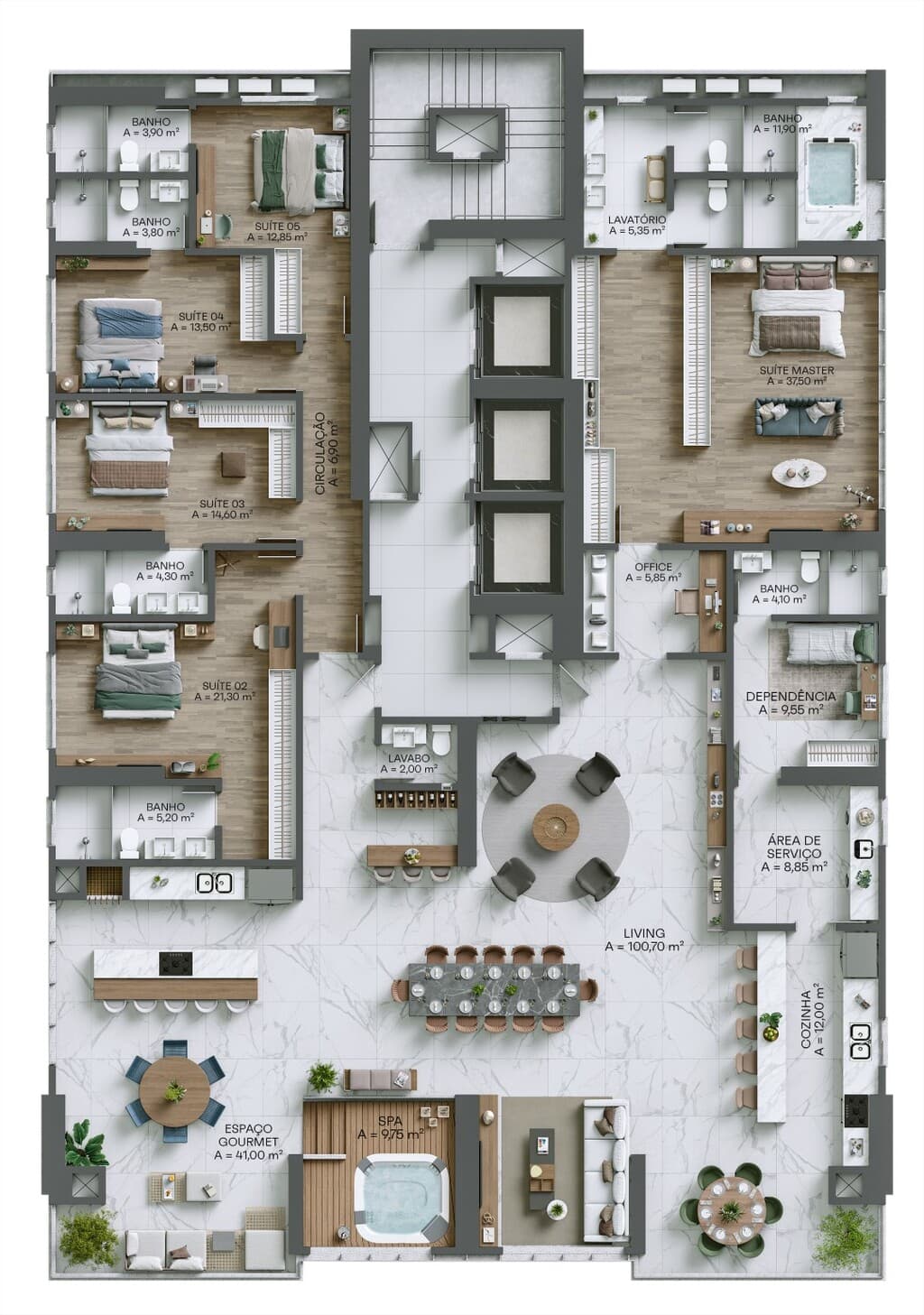 Apartamento · 374 m² · 5 dorms