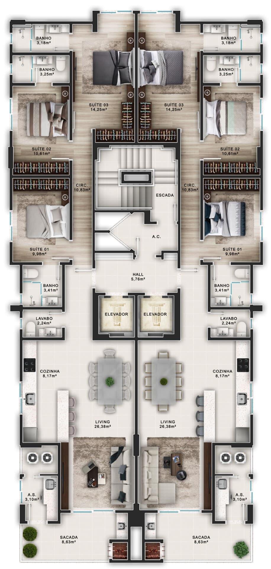 Apartamento · 124 m² · 3 dorms