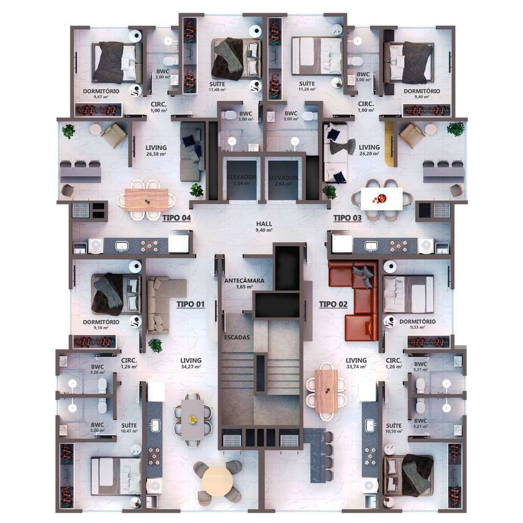 Apartamento · 70 m² · 2 dorms
