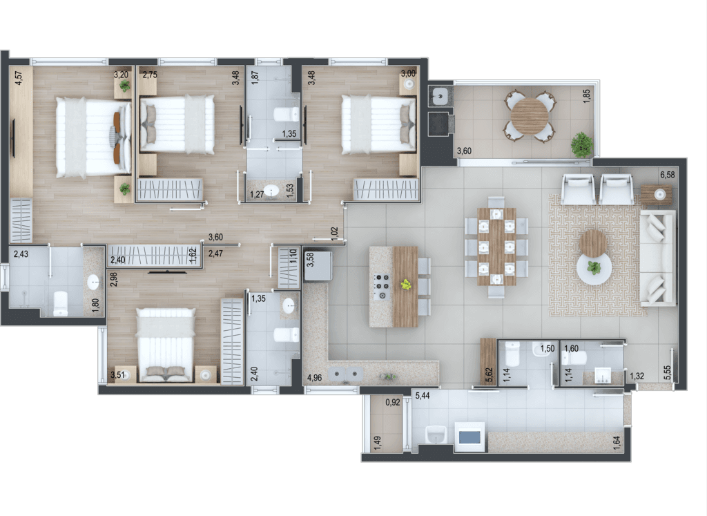 Apartamento · 145,92 m² · 3 dorms