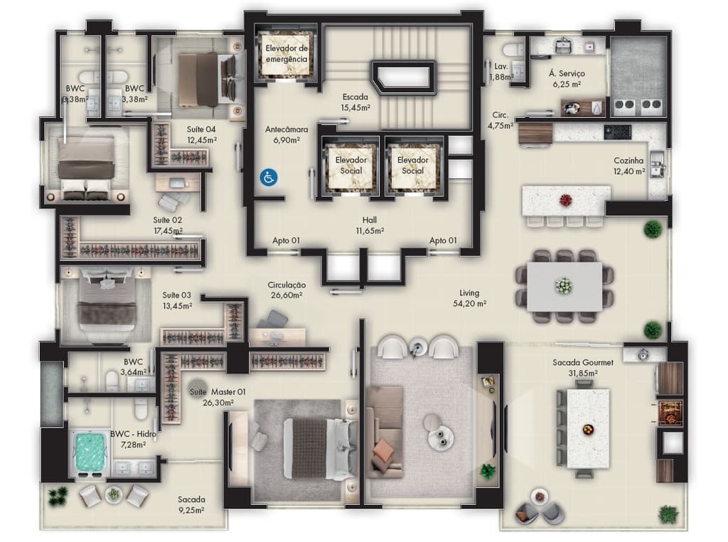 Apartamento · 259 m² · 4 dorms