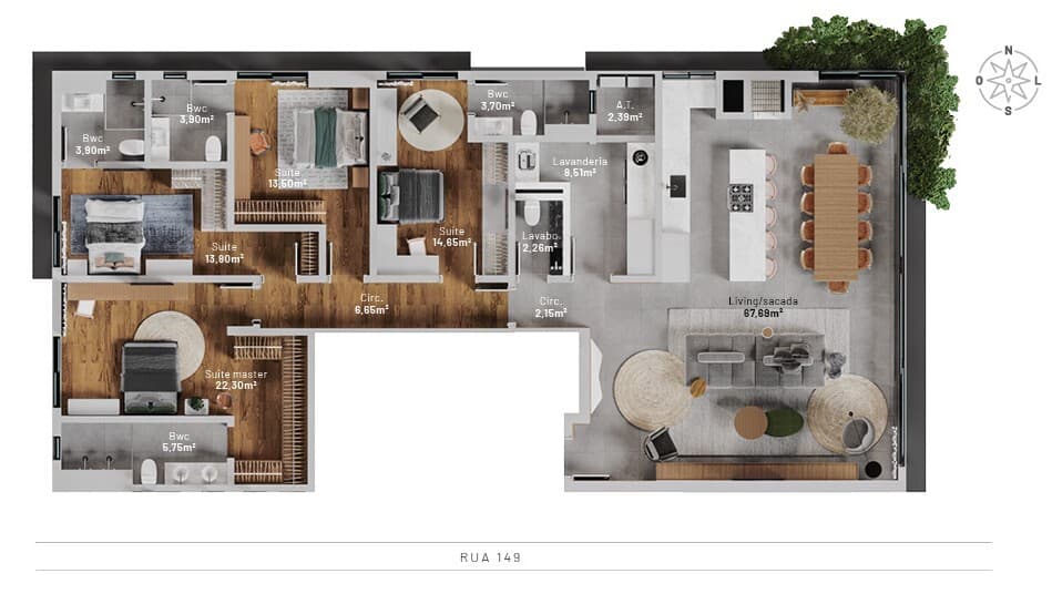 Apartamento · 200 m² · 4 dorms