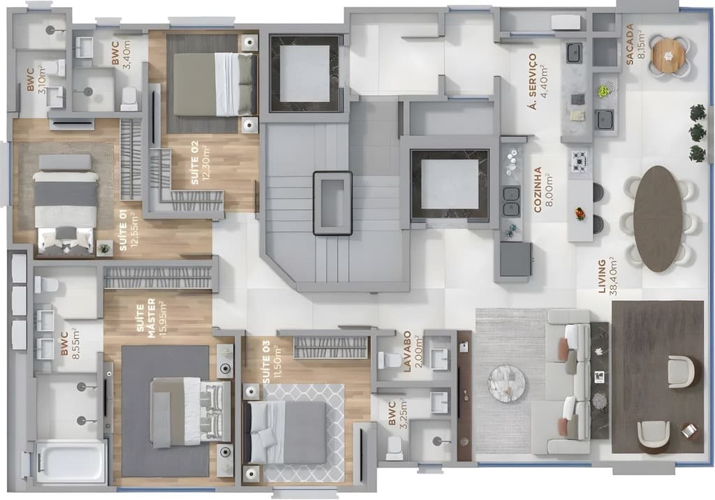 Triplex · 155 m² · 4 dorms