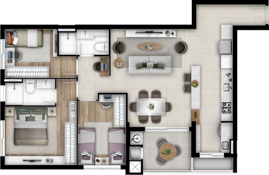 Apartamento · 88,91 m² · 3 dorms