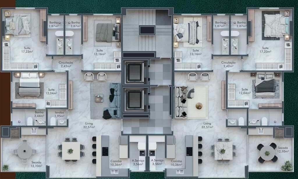 Apartamento · 126,74 m² · 3 dorms