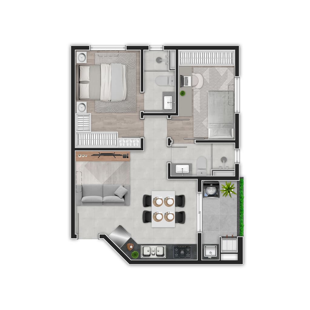 Garden · 52,16 m² · 2 dorms