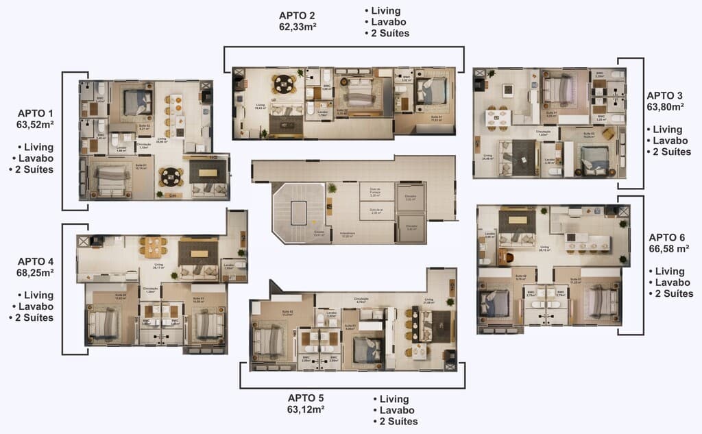 Apartamento · 62,17 m² · 2 dorms