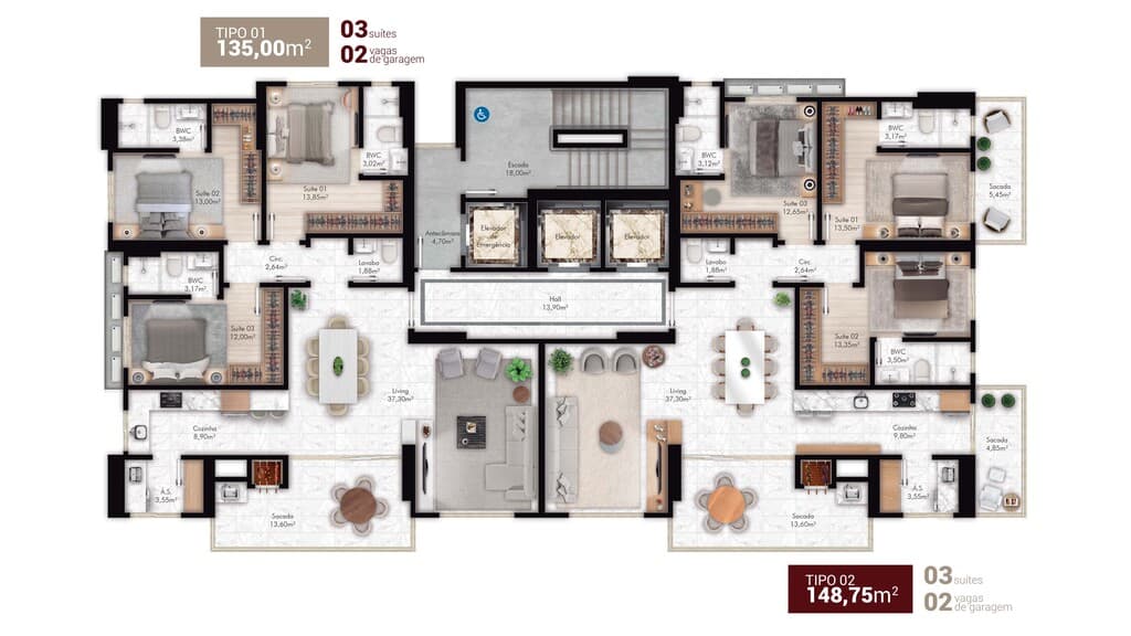 Apartamento · 135 m² · 3 dorms