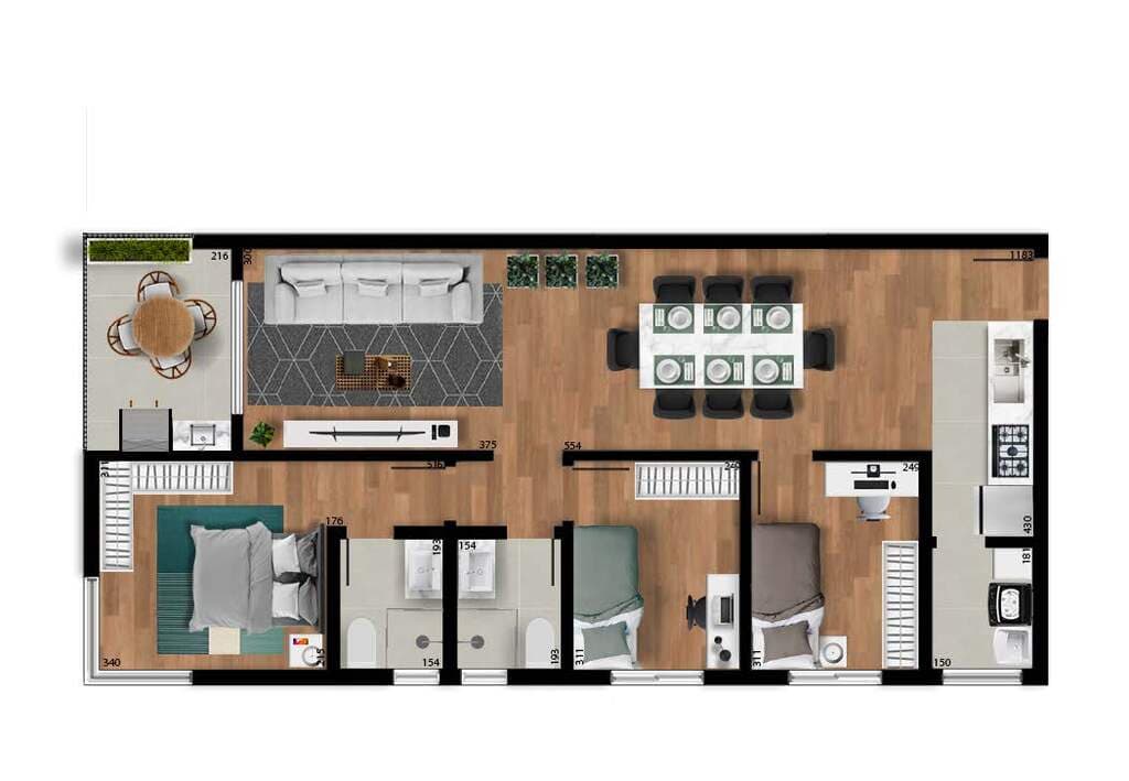 Garden · 98,99 m² · 3 dorms
