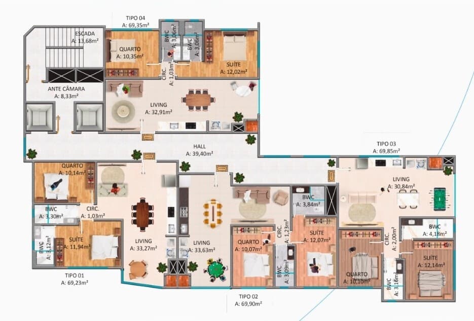 Apartamento · 69,23 m² · 2 dorms