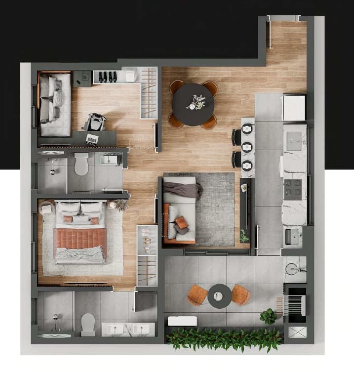 Apartamento · 59,42 m² · 2 dorms