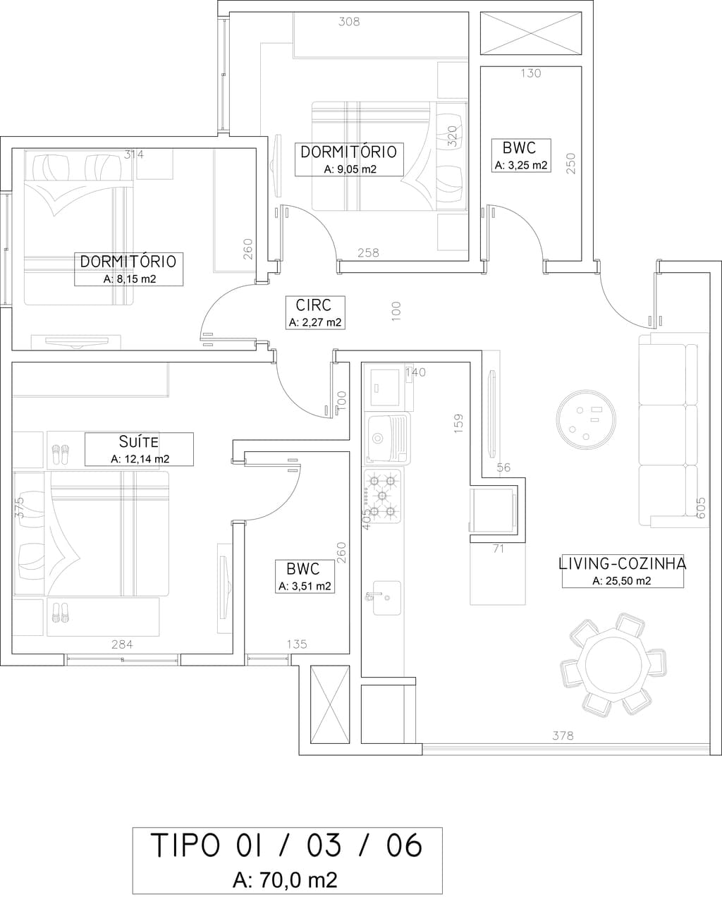 Apartamento · 70 m² · 3 dorms