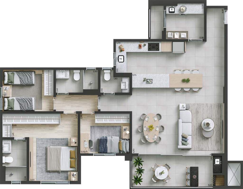 Apartamento · 117,74 m² · 3 dorms