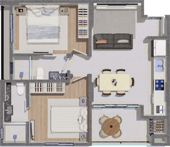Apartamento · 61,4 m² · 2 dorms