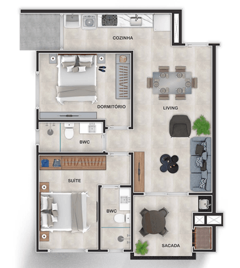 Apartamento · 69 m² · 2 dorms