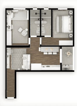 Apartamento · 66,44 m² · 2 dorms