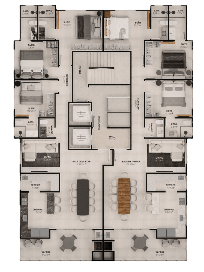 Apartamento · 131,68 m² · 3 dorms