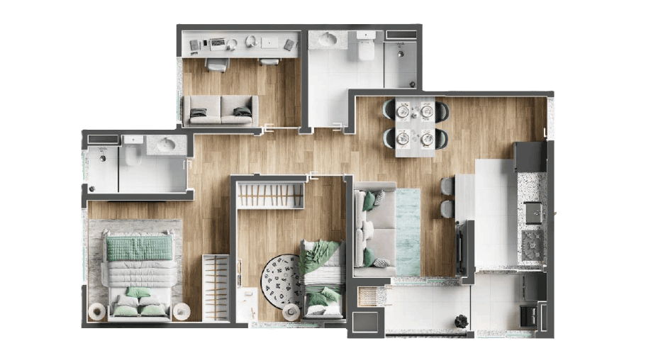Apartamento · 56,37 m² · 3 dorms
