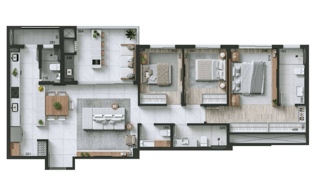 Apartamento · 128,94 m² · 3 dorms