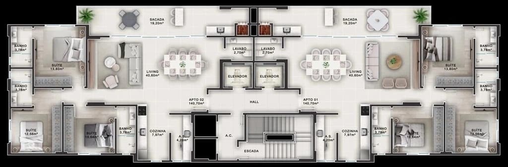Apartamento · 140 m² · 3 dorms