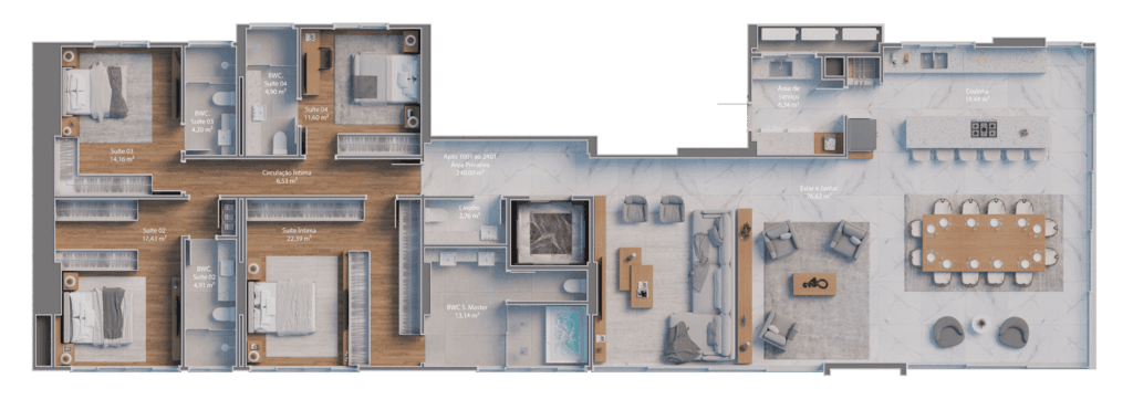 Apartamento · 239,06 m² · 4 dorms