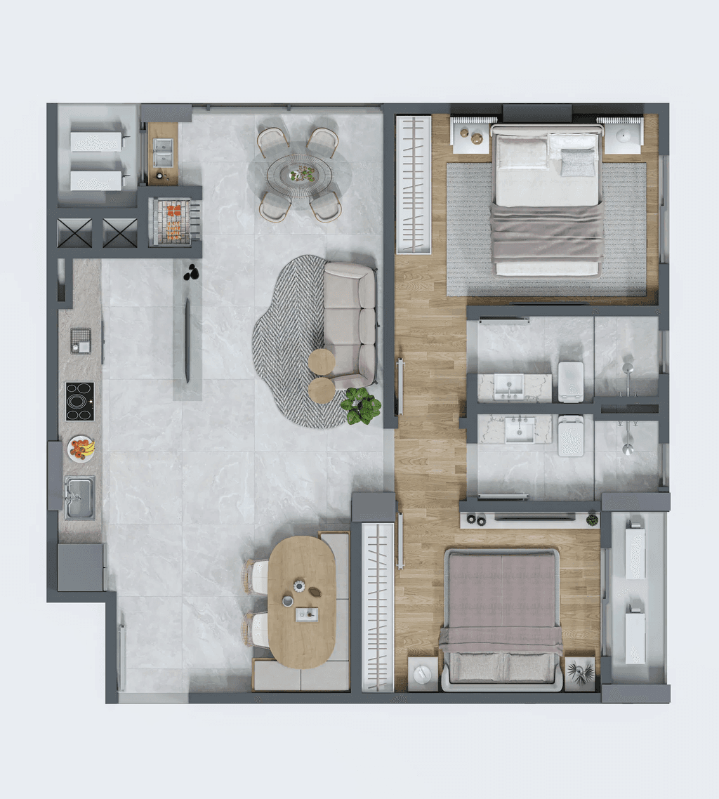 Apartamento · 64,7 m² · 2 dorms