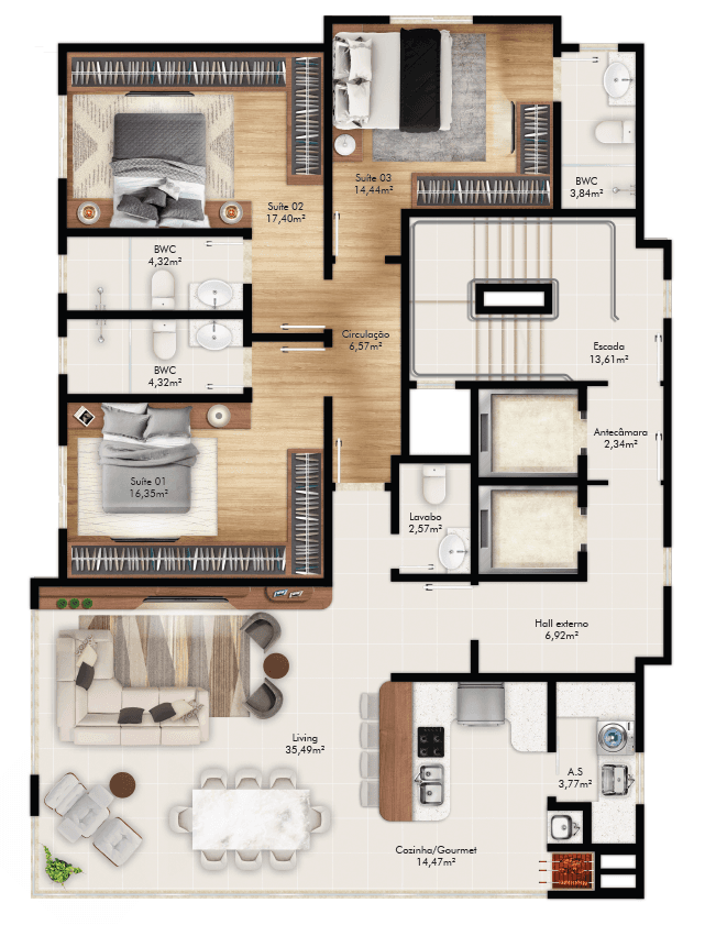 Apartamento · 175,16 m² · 3 dorms