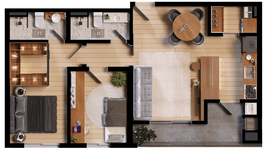 Apartamento · 64,26 m² · 2 dorms