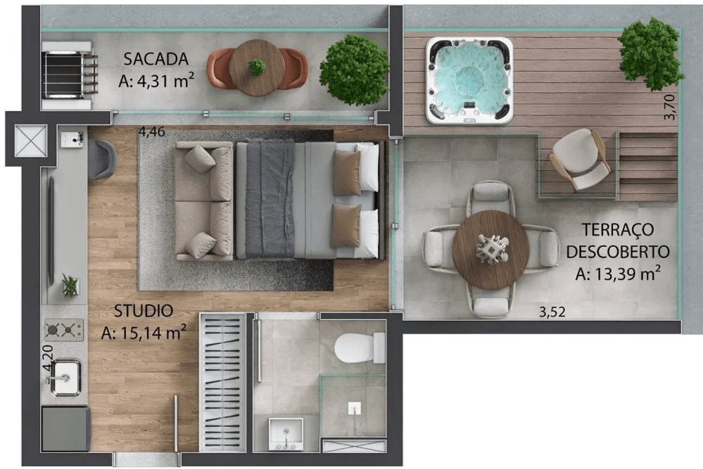 Garden · 38,08 m² · 1 dorm