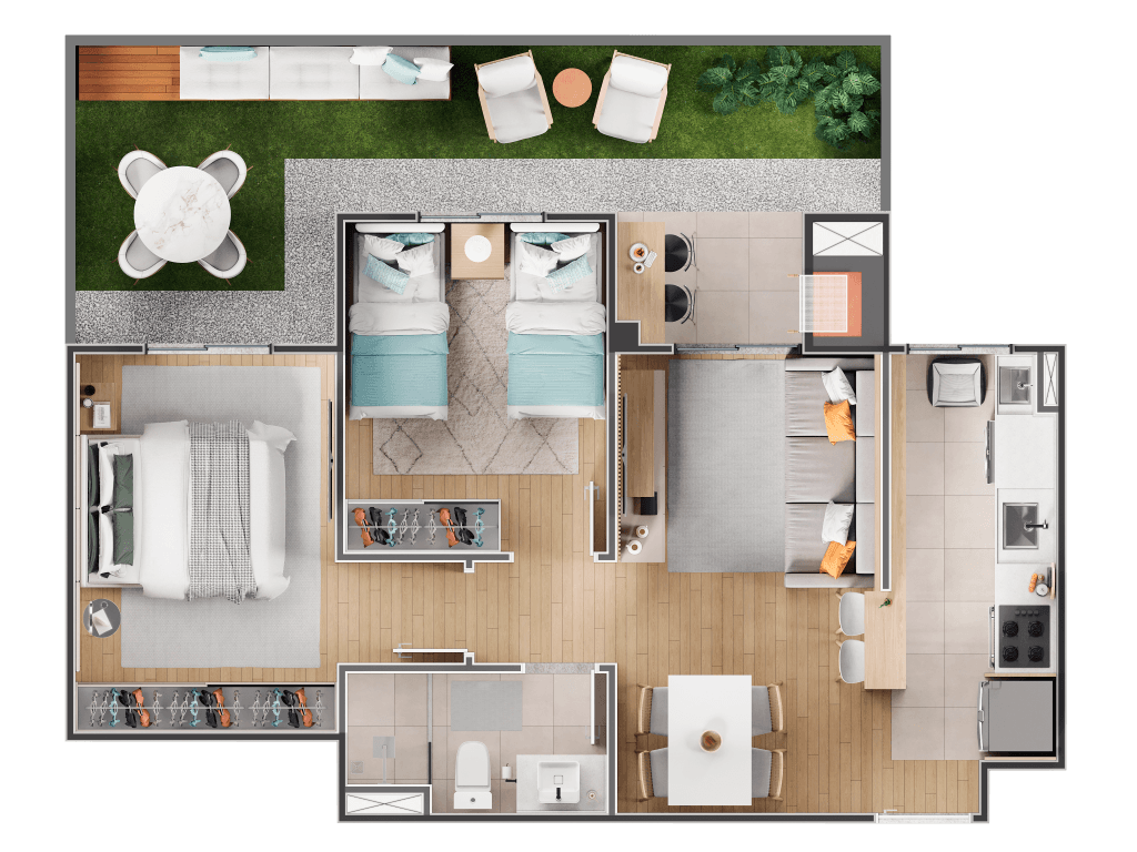 Garden · 63,15 m² · 2 dorms