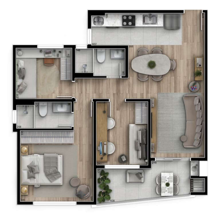 Garden · 75,36 m² · 3 dorms