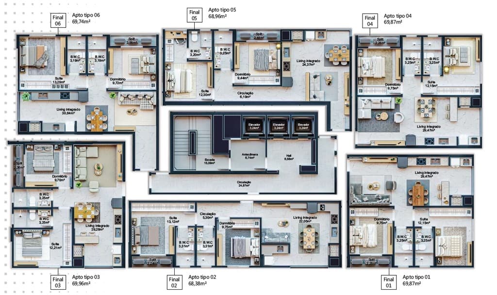 Apartamento · 69,87 m² · 2 dorms