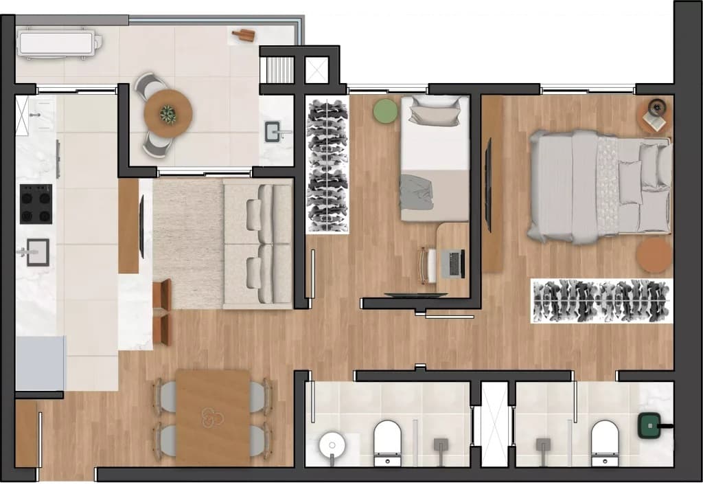 Apartamento · 60,34 m² · 2 dorms