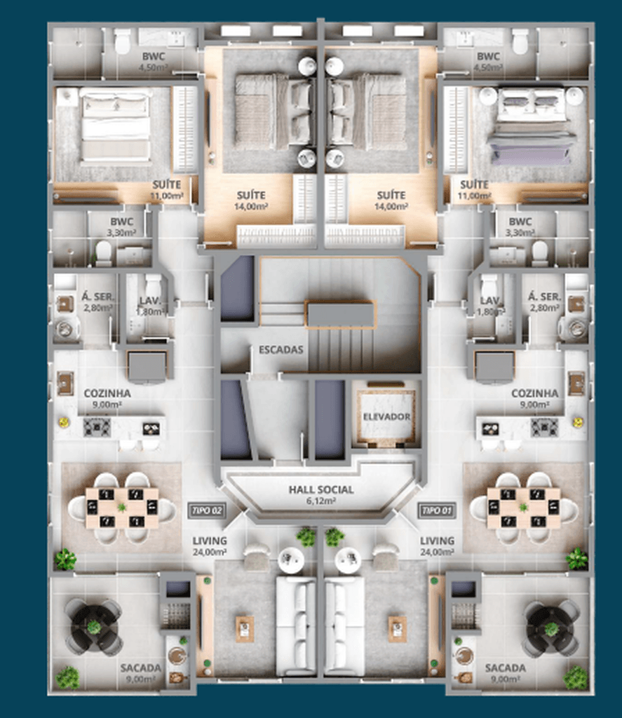Apartamento · 95,65 m² · 2 dorms