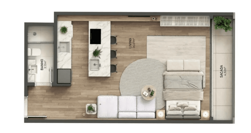 Studio · 42 m² · 1 dorm
