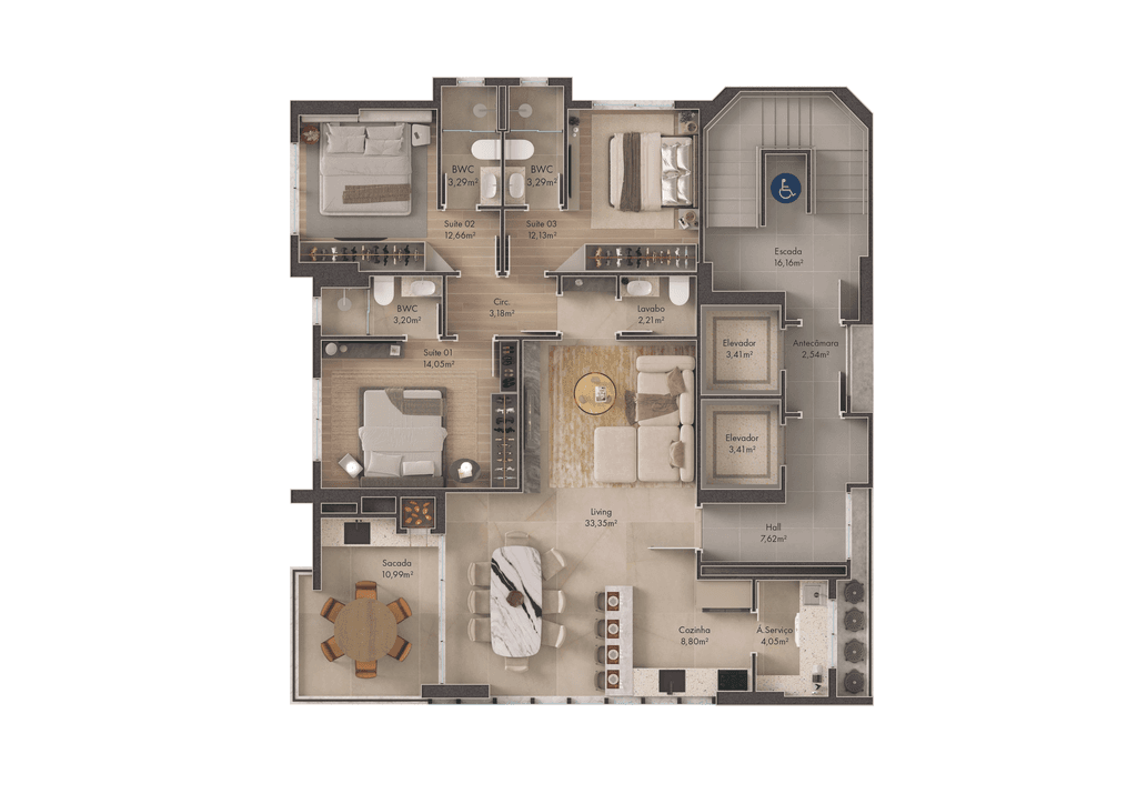 Apartamento · 126 m² · 3 dorms