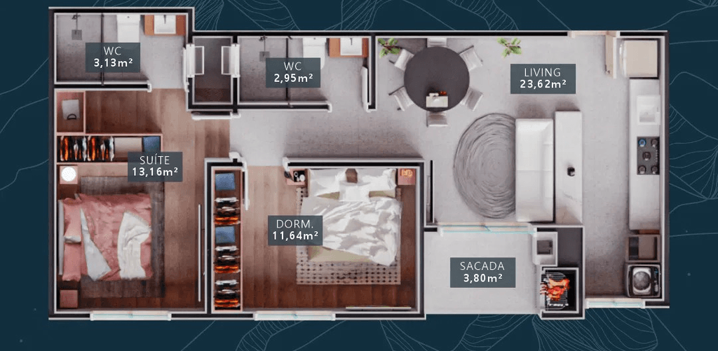 Apartamento · 68,7 m² · 2 dorms