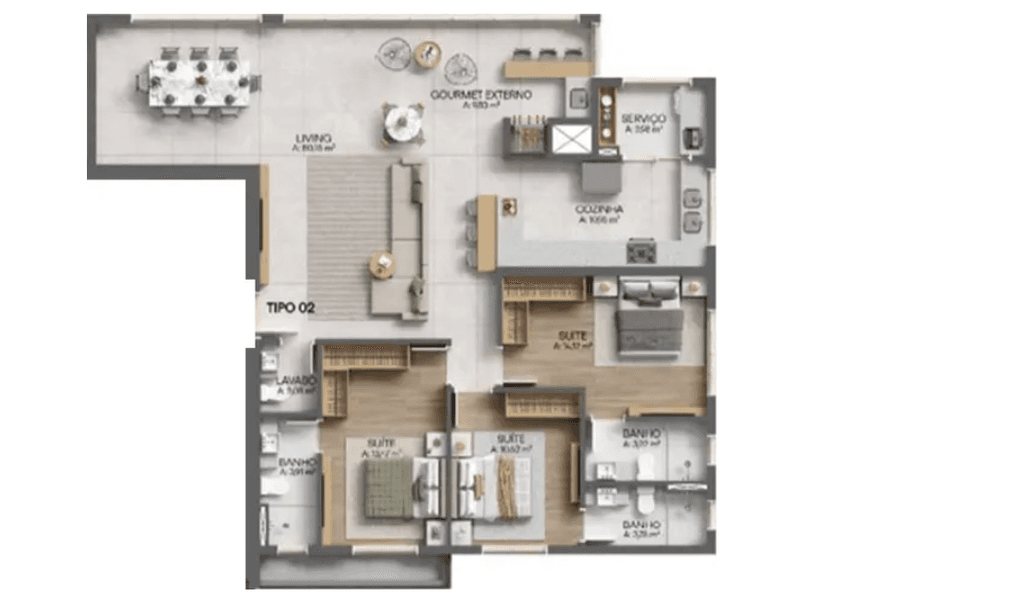 Apartamento · 142,31 m² · 3 dorms