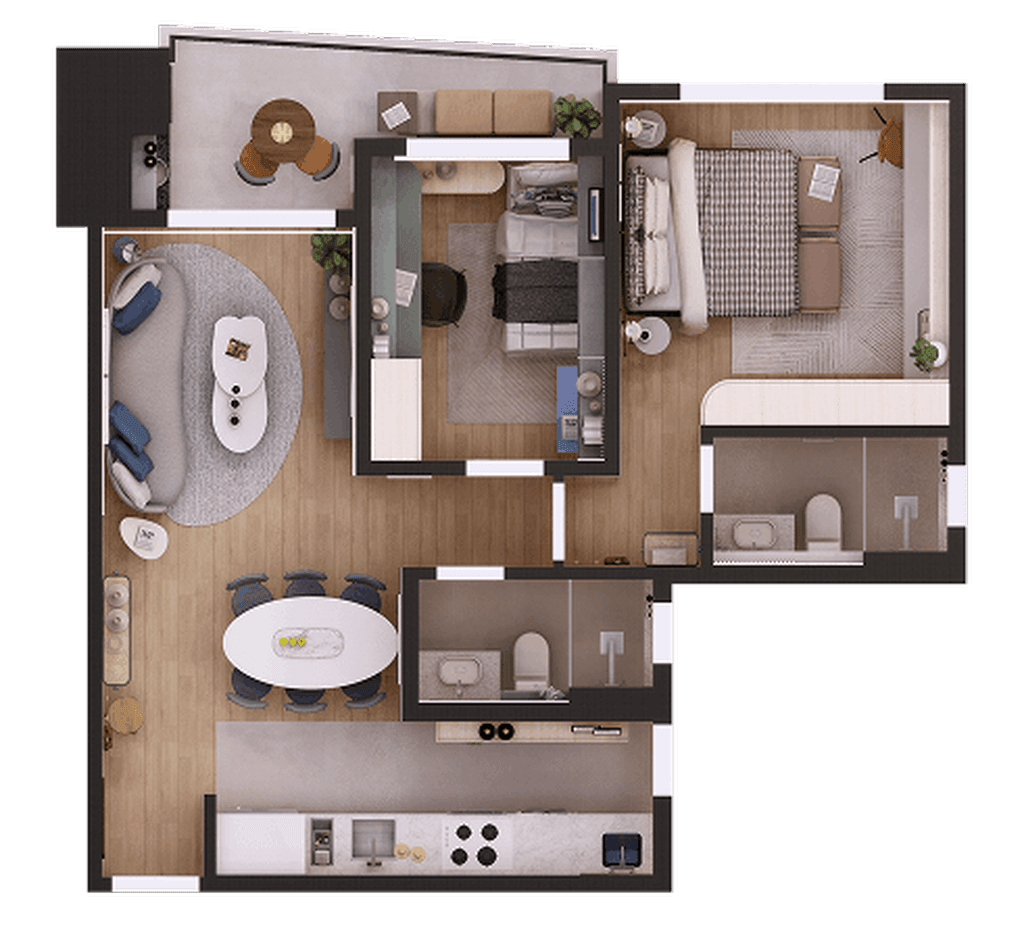 Apartamento · 62,21 m² · 2 dorms
